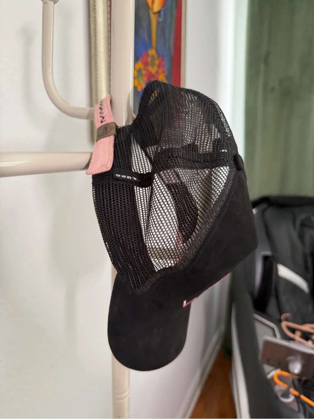 PINK Victoria's Secret Black Trucker Hat with Pink Embroidered Gorilla Logo